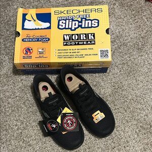 Skechers Black Slip-Ins with Air-Cooled Memory Foam, Work Footwear. Size 7 NWT